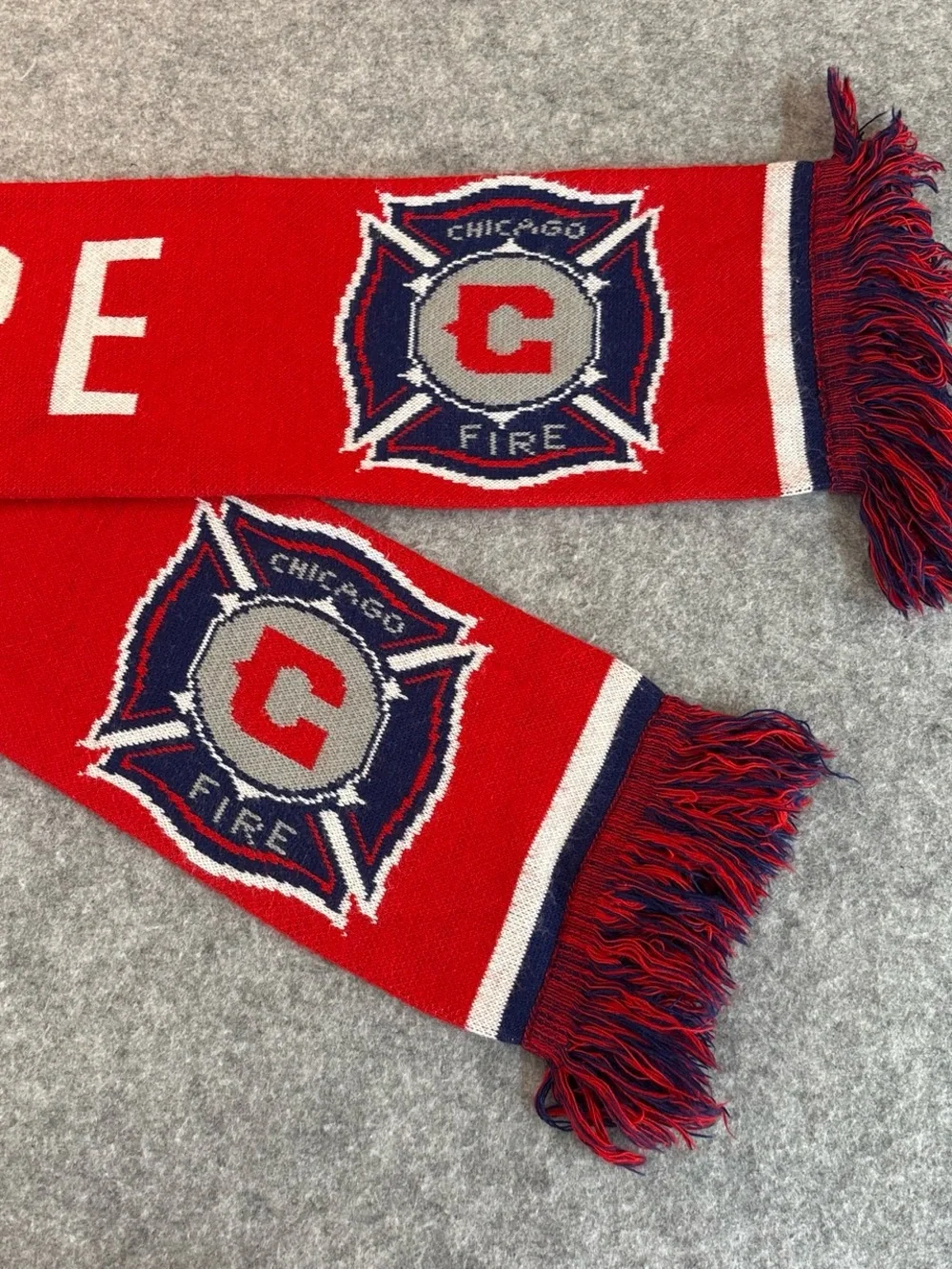 Chicago Red Knit Scarf with White Lettering